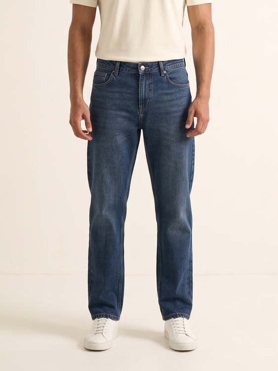 Dark Blue Basic Straight Fit Jeans