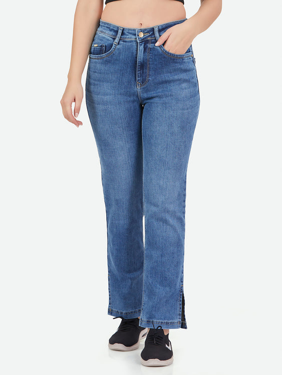 Slit cut stretchable denim jeans