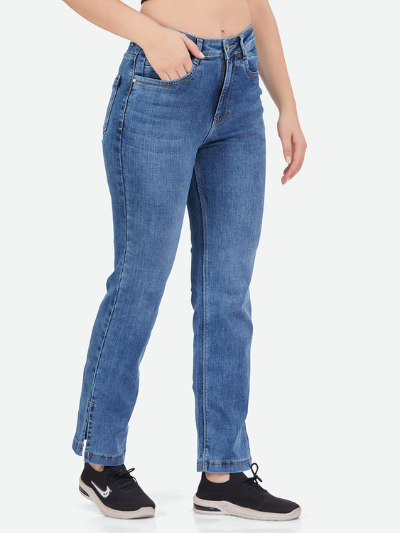 Slit cut stretchable denim jeans